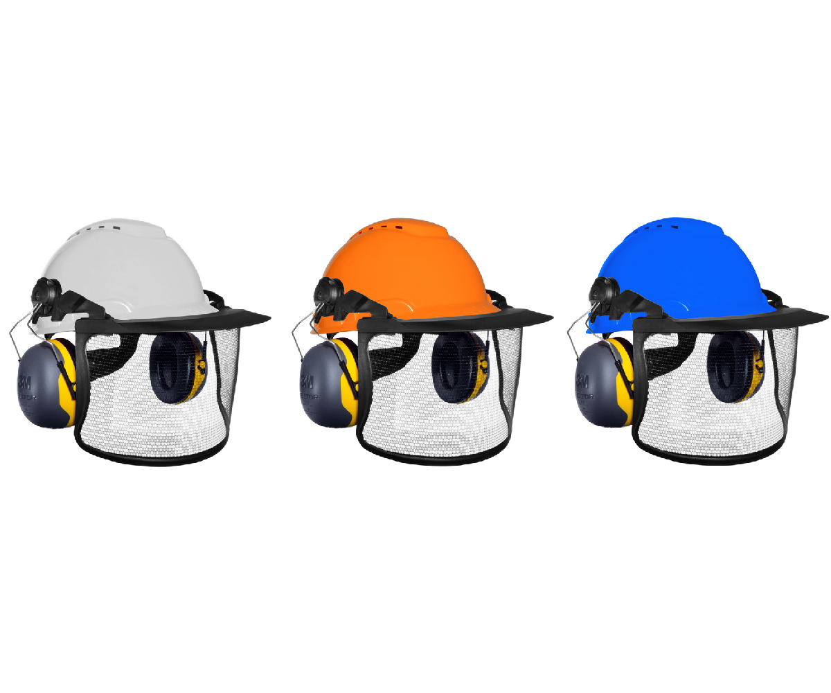 3M H700N Vented ground helmet assembly, Peltor X2 ears (30SNR) / V4 carrier with Etched mesh visor