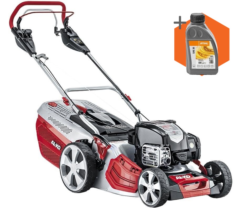 AL-KO Highline 477 VS petrol self-propelled four wheeled lawn mower (46cm cut)