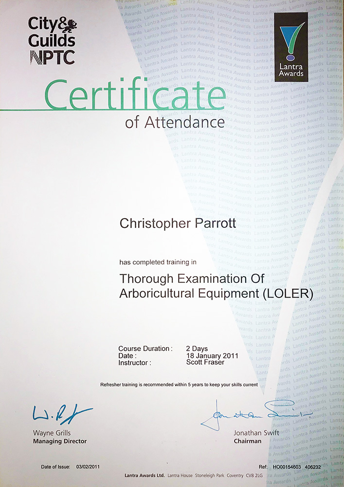 LOLER inspector certificates