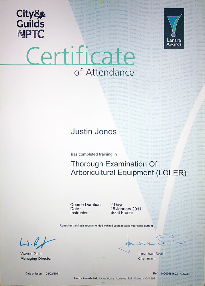 LOLER inspector certificates